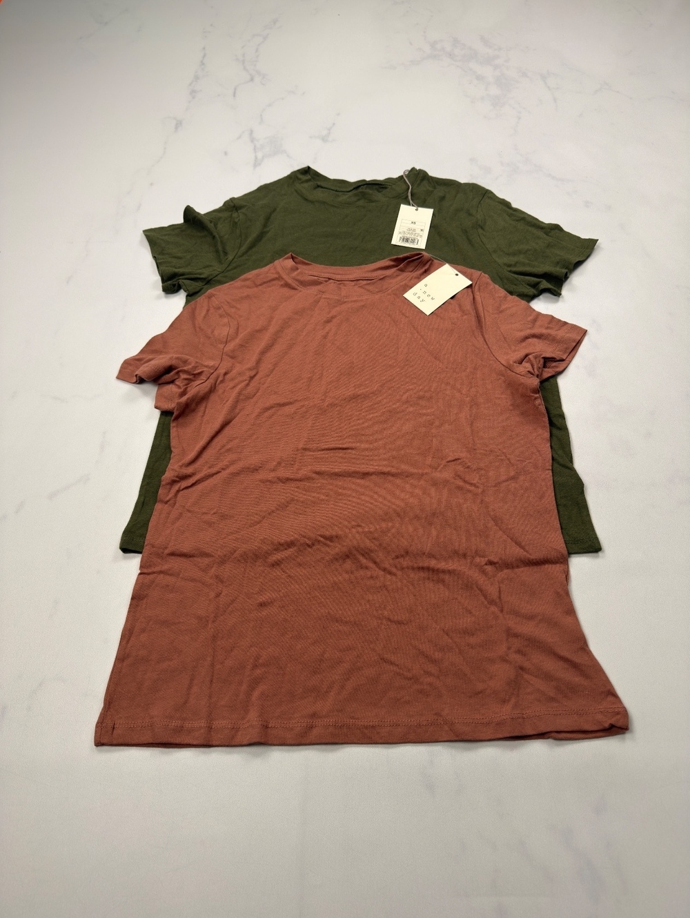 A New Day T-Shirt Rust Green Basic Crew Neck Lot of 2 - Womens XS NWT